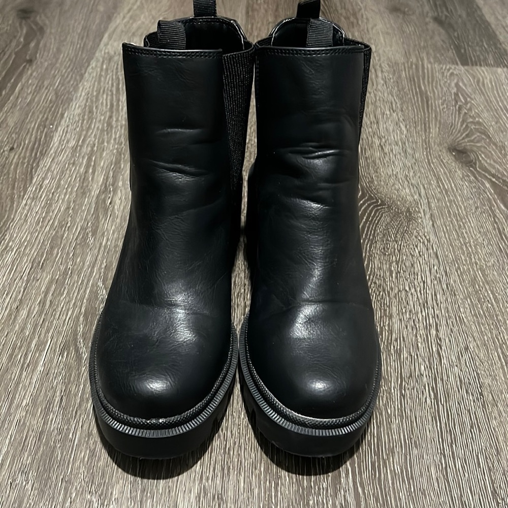 Black faux leather booties